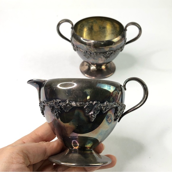 VTG Rogers Hamilton Creamer & Sugar Bowl EP on Copper 1962 Grapes Fruit Design - Picture 2 of 9